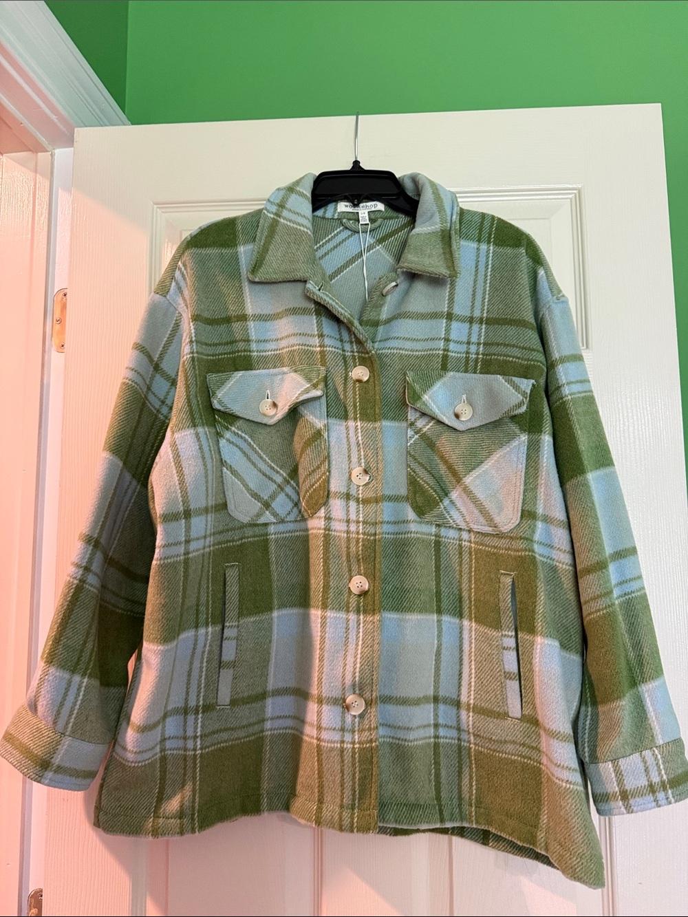 SALE🍁Workshop Republic Clothing Green & Light Blue Plaid Shacket